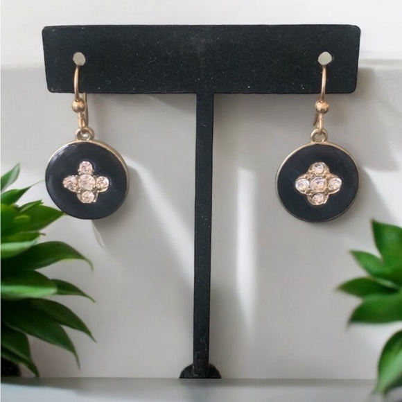 Black Enamel and Crystal‎ Earrings - Picture 1 of 8